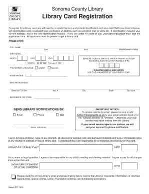 Sonoma County Library Card Registration