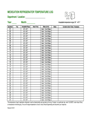 Medication Refrigerator Temperature Log