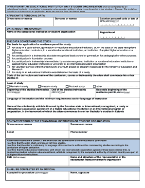 Estonia Student Invitation Form