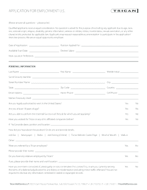US Employment Application Form