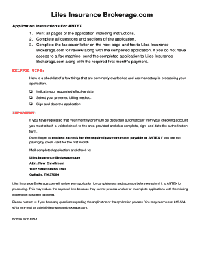 ANTEX Catastrophic Hospital Insurance Application