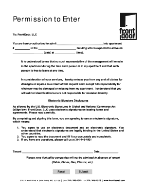 Permission to Enter Form