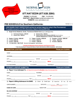 Lead Based Paint Inspection Fee Schedule