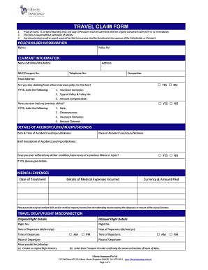 Liberty Insurance Travel Claim Form
