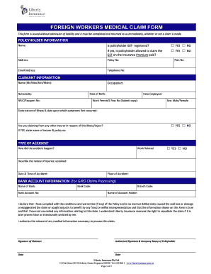 Foreign Workers Medical Claim Form