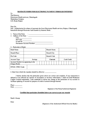 Mandate Form for Electronic Payment