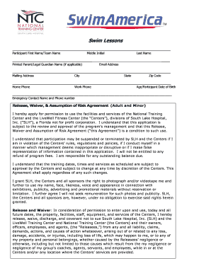 Swim Lessons Release Waiver Form