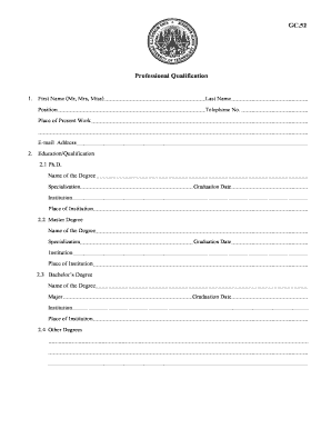 Professional Qualification Form