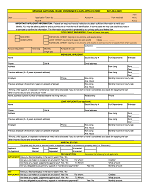 Winona National Bank Consumer Loan Application