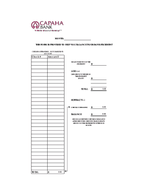 CHECKBOOK RECONCILEMENT FORM - Capaha Bank