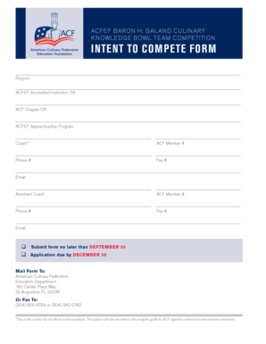 2014 Intent to Compete Form - American Culinary Federation - acfchefs