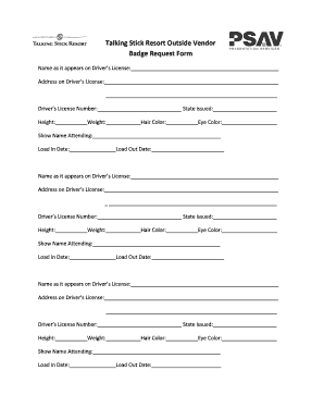 Talking Stick Resort Outside Vendor Badge Request Form