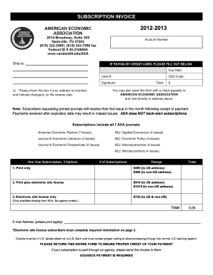 American Economic Association Subscription Invoice