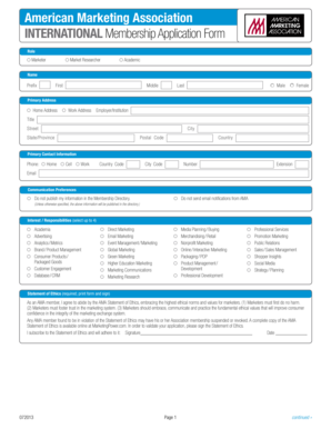 American Marketing Association International Membership Application Form