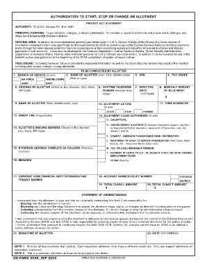 Authorization to Start, Stop or Change an Allotment