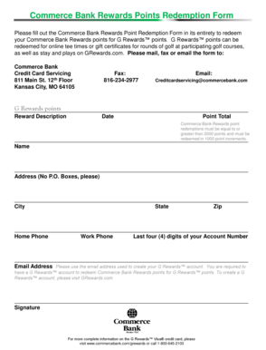 Commerce Bank Rewards Points Redemption Form