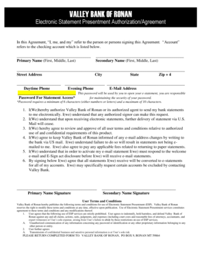 Valley Bank Electronic Statement Authorization
