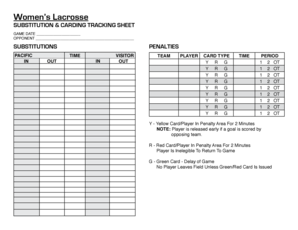 Women’s Lacrosse Substitution & Carding Tracking Sheet