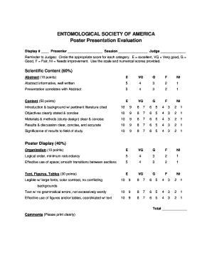 Presentation evaluation criteria - Poster Presentation Evaluation Form - Entomological Society of ... - entsoc