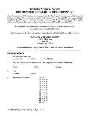 2003 CAS Membership Survey Questionnaire