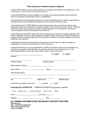 Work Experience Evaluation Request Form - Institute for Supply ... - ism