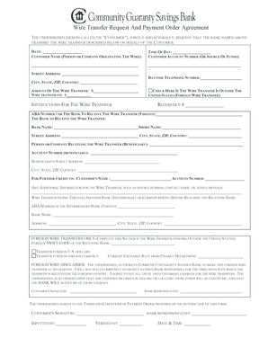 Wire Transfer Request And Payment Order Agreement