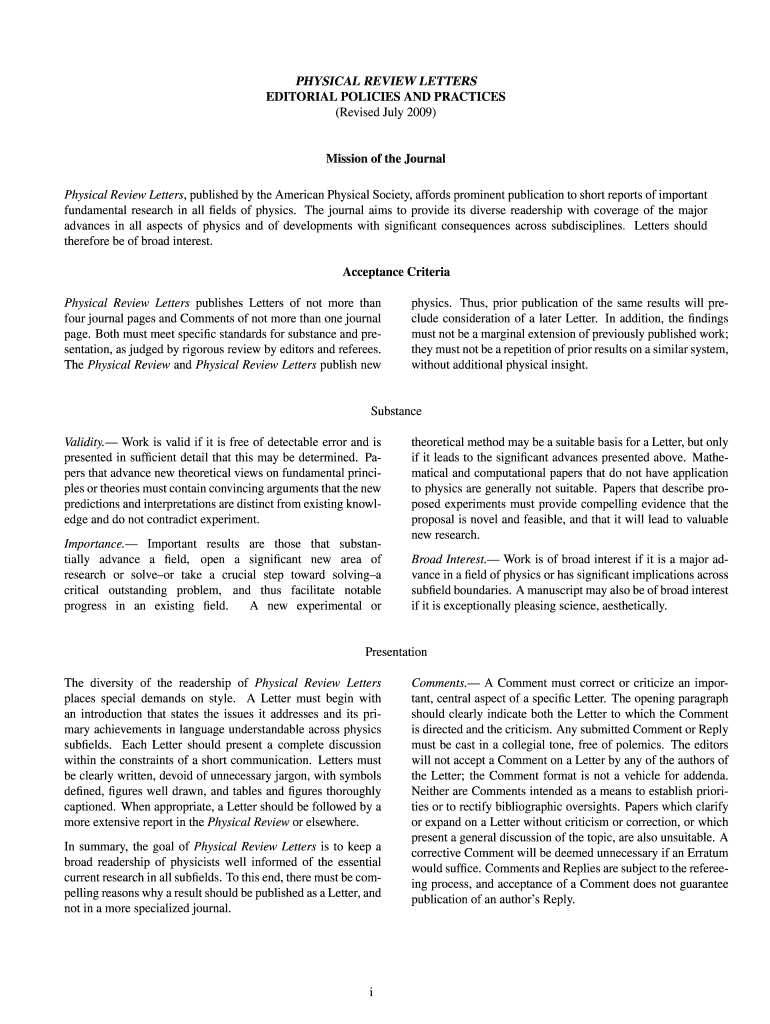Physical Review Letters, published by the American Physical Society, affords prominent publication t Preview on Page 1
