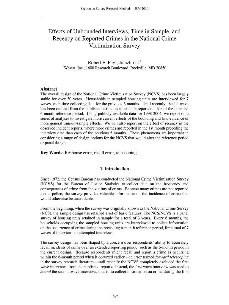 Effects of Unbounded Interviews, Time in Sample, and Recency on Reported Crimes in the National Crim Preview on Page 1