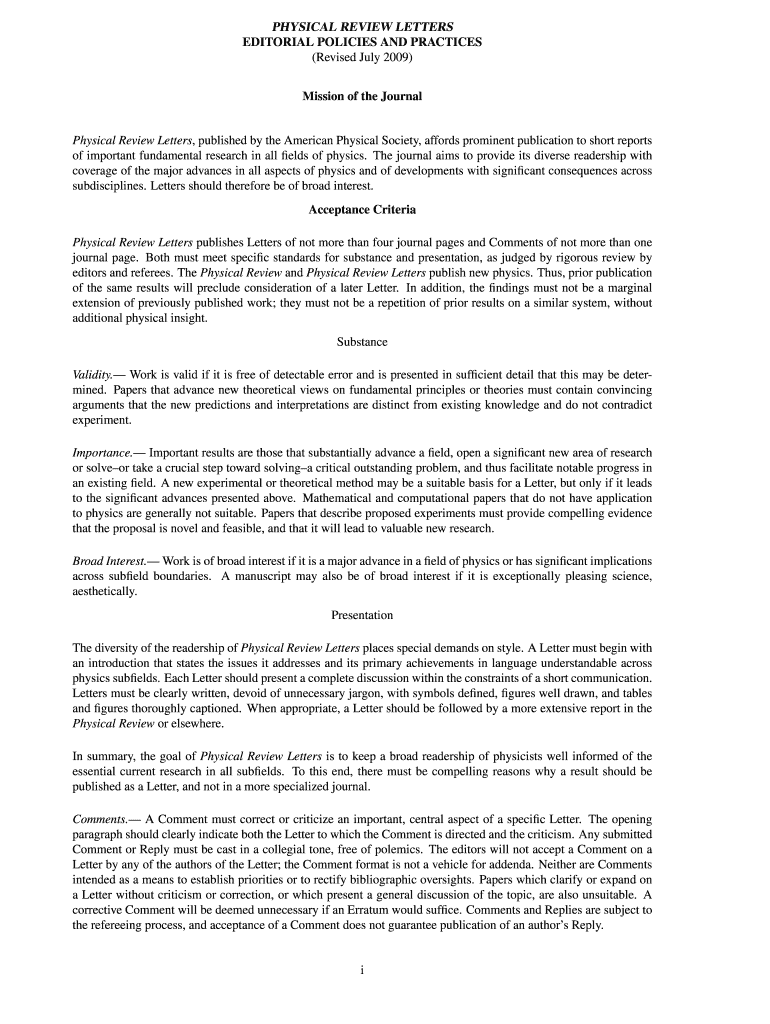 Physical Review Letters, published by the American Physical Society, affords prominent publication t Preview on Page 1