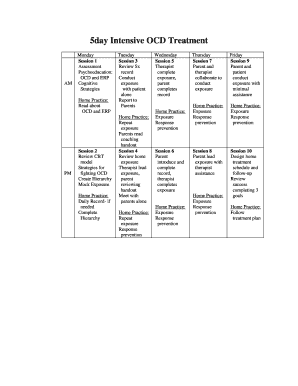 OCD Treatment Daily Record Form
