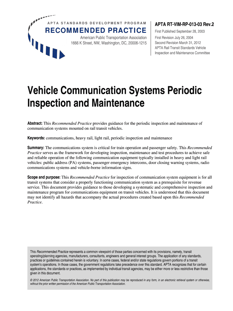 APTA RT-VIM-RP-013-03 Rev Preview on Page 1