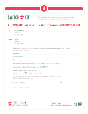 Automatic Payment or Withdrawal Authorization