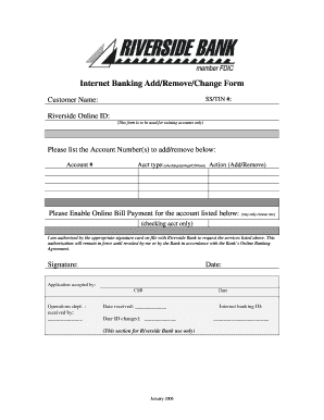 Internet Banking Add/Remove/Change Form - Riverside Bank