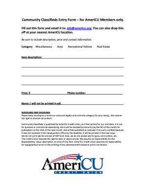 Community Classifieds Entry Form