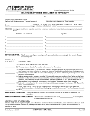 Sole Proprietorship Resolution of Authority