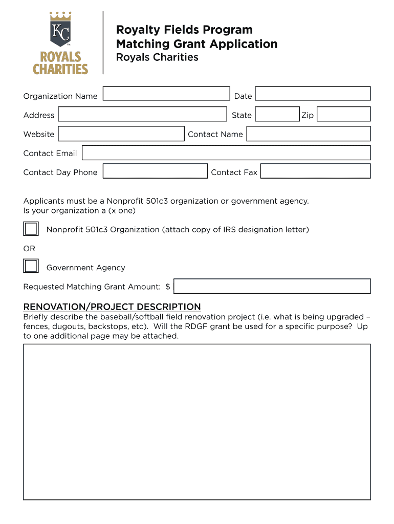Royalty Fields Program Matching Grant Application Preview on Page 1