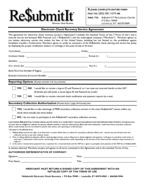 Electronic Check Recovery Service Agreement