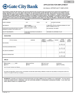Gate City Bank Employment Application