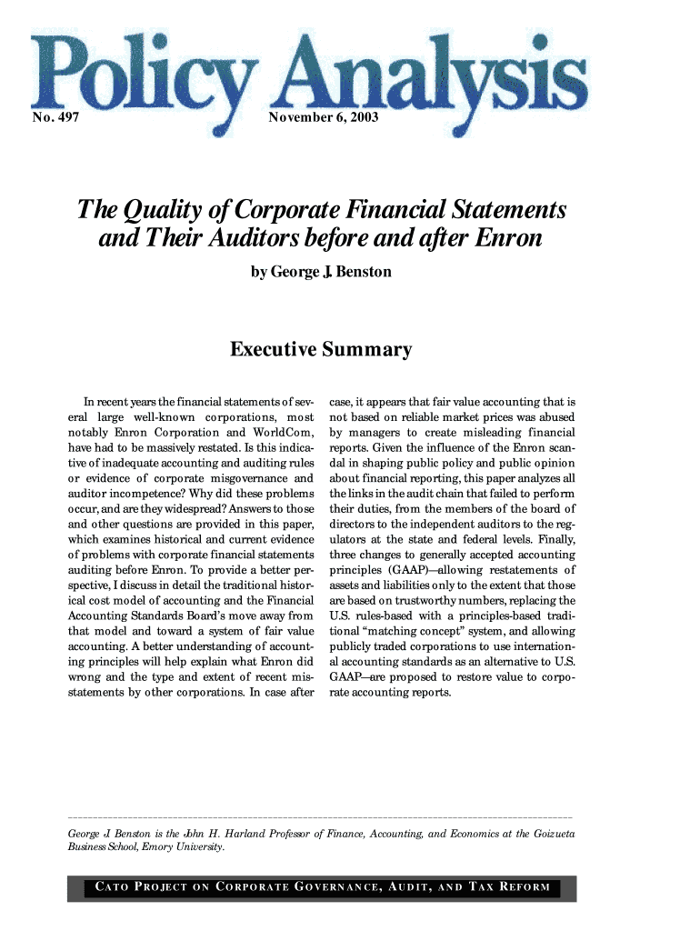 The Quality of Corporate Financial Statements and - Cato Institute Preview on Page 1