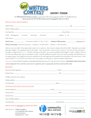 PBS Kids Go Writers Contest Entry Form