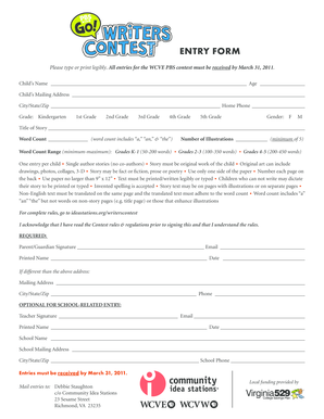 WCVE PBS Contest Entry Form