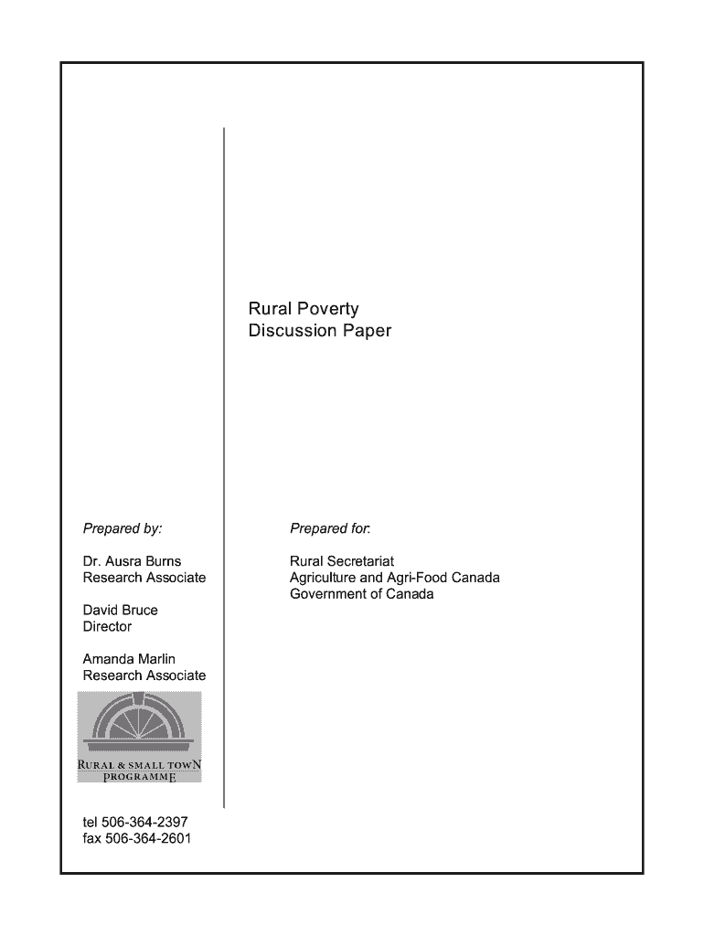 Rural Poverty Discussion Paper - Agriculture et Agroalimentaire Preview on Page 1