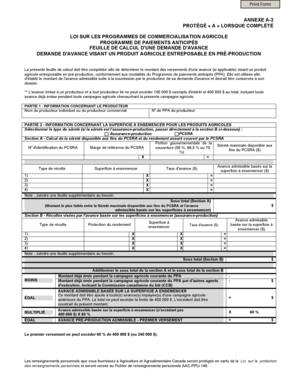 Formulaire de demande d'avance visant un produit agricole entreposable en pré-production