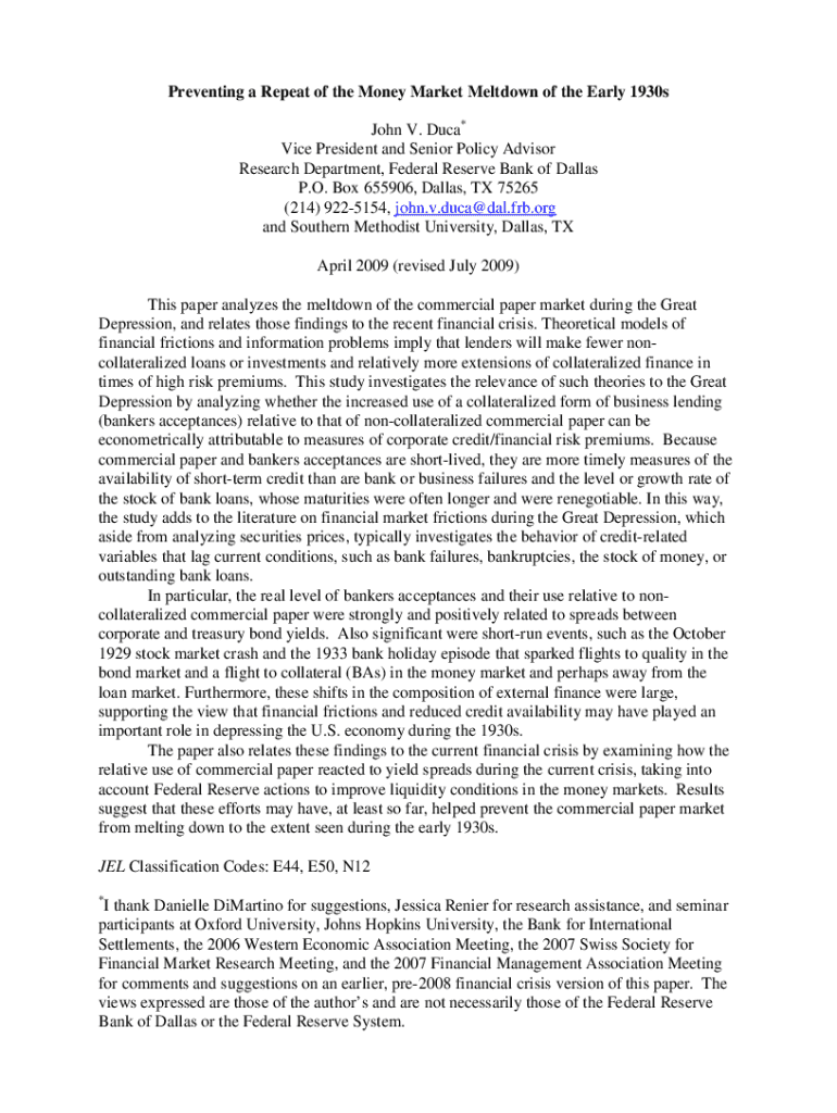 (PDF) Preventing a Repeat of the Money Market Meltdown of Preview on Page 1