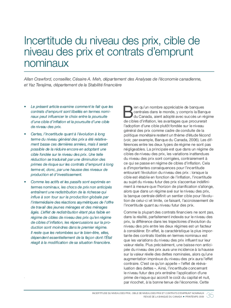 Incertitude du niveau des prix, cible de - Banque du Canada Preview on Page 1