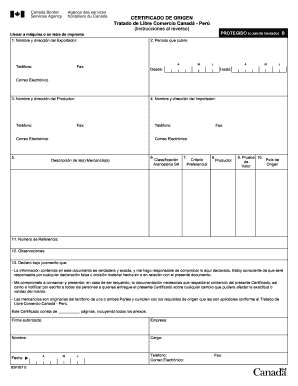 Certificado de Origen Tratado de Libre Comercio Canadá - Perú