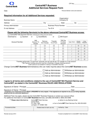 CentralNET Business Additional Services Request Form
