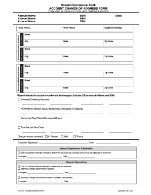 Coastal Commerce Bank Account Change of Address Form