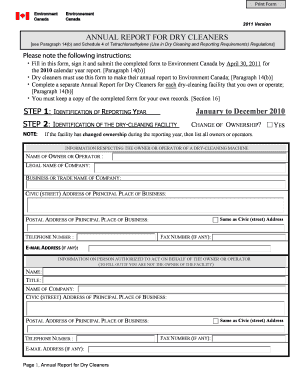 Annual Report for Dry Cleaners