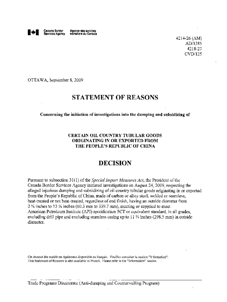 statement of reasons - Agence des services frontaliers du Canada Preview on Page 1